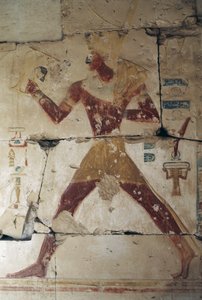 Painted Relief Depicting Pharaoh, Temple of Ramses II, Abydos, New Kingdom, Dynasty XIX by Egyptian 19th Dynasty