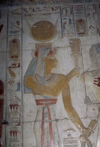 Painted Relief Depicting Goddess Hator, Chapel of Osiris, Temple of Seti I by Egyptian 19th Dynasty