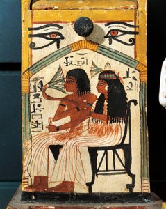 Shabti box of Khabekhent, deceased sitting with his wife (detail) by Egyptian 19th Dynasty