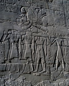 Ramesses II in Front of Sacred Boat, Relief, Interior Walls of Great Hypostyle Hall, Karnak Temple Complex by Egyptian 19th Dynasty