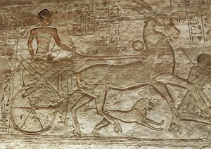 Ramses II on his cart, great temple of Abu Simbel by Egyptian 19th Dynasty