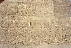 Relief depicting Egyptian troops storming the Hittite city of Dapur, from the Great Hypostyle Hall