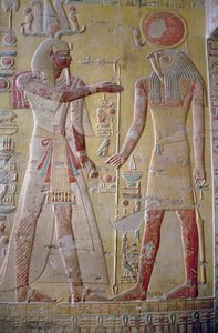 Relief depicting Merenptah being greeted by Re-Herakhty, from the Tomb of Merenptah by Egyptian 19th Dynasty