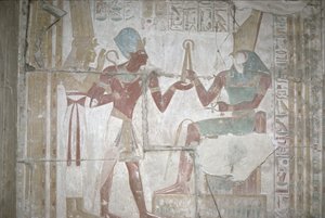 Relief of Isis, presenting Sethos I (1303-1290 BC) to Horus, New Kingdom