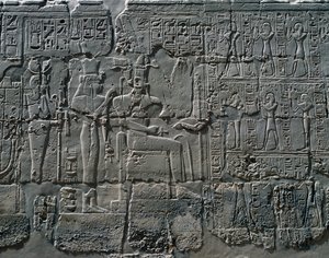 Scenes of Offerings to Gods, Relief, Interior Walls of Great Hypostyle Hall, Karnak Temple Complex by Egyptian 19th Dynasty