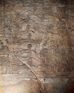 The battle between the Egyptians and the Hittites at Kadesh, relief, Main Temple of Abu Simbel (Unesco World Heritage List) by Egyptian 19th Dynasty