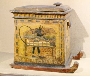 Anubis Mummifying the Deceased, from a casket dedicated to Nefertari, New Kingdom