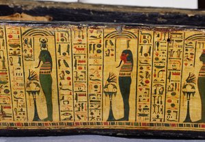 Detail of the outer coffin base of the mummy of Nesyamun, possibly found at Deir El-Bahri, New Kingdom, c.1100 BC by Egyptian 20th Dynasty