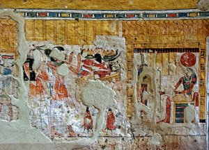 Representation of Shuroy and His Wife Worshipping Deities by Egyptian 20th Dynasty