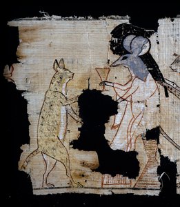 Papyrus depicting satirical scene (detail), ca 1100 BC, dating from reign of Ramesses IX, Egyptian Civilisation, New Kingdom, Dynasty XX