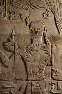 Relief on a shrine erected by Pharaoh Taharqa in the court of the Temple of Amun built by him at Kawa in Nubia, 25th Dynasty, Late Period, 690-64 BC (detail)