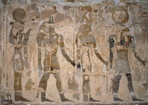 Wall paintings, Temple of Ain El Meftla, Bahariya Oasis, Giza, Egypt by Egyptian 26th Dynasty