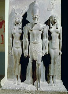 Triad of Menkaure with the Goddess Hathor and the Goddess of the Aphroditopolis Nome