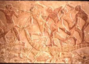 Men Spearing Fish from Papyrus Boat, Ptah-Hotep Tomb, 5th Dynasty (photo) by Egyptian 5th Dynasty