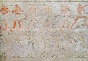 Relief depicting people carrying offerings of food, from the Mastaba of Akhethotep, Old Kingdom, c.2400 BC