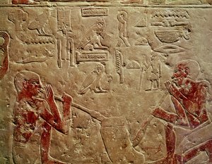Relief depicting glass blowers, from the Mastaba of Kaemrehu, Saqqara, Old Kingdom, c.2325 BC