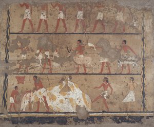 Scenes of Cattle Breeding, Slaughter, Bearers of Offerings and Sacrifice, Tomb of Iti and Neferu by Egyptian 6th Dynasty