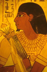 Ancient Egypt, Tomb of Sennufer, Wall painting, Sennufer receiving lotus buds, Mayor of Thebes, overseer under Amenophis II by Egyptian Egyptian