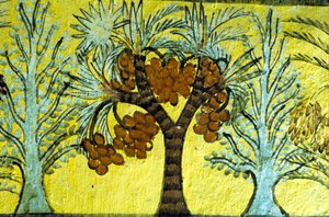 Ancient Egypt, Wall painting, Date palms and trees, Tomb of Sennedjem, Thebes, Deir el Medina