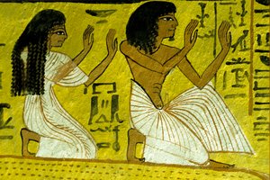 Ancient Egypt, Wall Painting, Sennedjem and His Wife Kneeling before the Gods, Tomb of Sennedjem, Thebes, Deir el Medina by Egyptian Egyptian