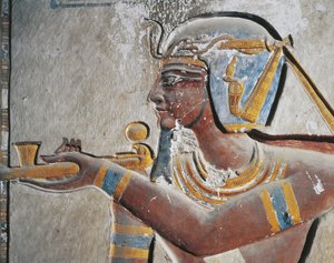 Egypt, Ancient Thebes, Valley of the Kings, Painted Relief of Pharaoh at Tomb of Ramses VI by Egyptian Egyptian