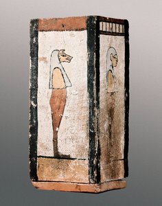 Egyptian antiquity: wooden funerary urn or canopic jar