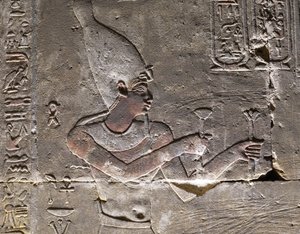 The Pharaoh wearing the Hedjet, Temple of Horus in Edfu by Egyptian Egyptian
