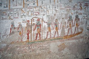 Tomb of Ramses IX, Hieroglyph the God Ra on the boat, Luxor by Egyptian Egyptian