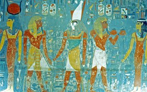 Valley of the Kings, Tomb of Horemheb Pharaoh before Osiris, Isis, Ma