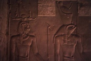 Relief depicting Ptolemy XII and Horus by Egyptian Ptolemaic Period