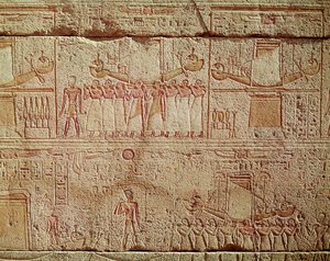 Relief depicting sacred boats carried by priests in procession, from the Sanctuary of Philip Arrhidaeus
