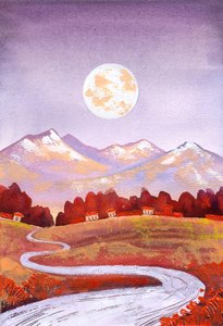 Moonlit Mountain Village by Ekaterina Prisich