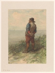 Sailor looking out over the sea from the dunes