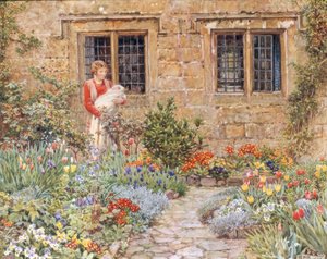 Mother and Child in a Flower Garden by Eleanor Fortescue Brickdale