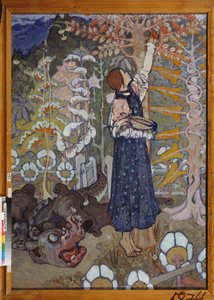 A Fairy Tale (Girl and the Beast). Painting by Elena Dmitryevna Polenova by Elena Polenova