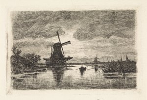 Landscape with Two Windmills and a Rowboat
