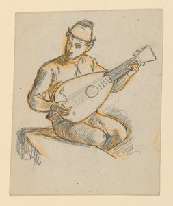 Seated boy playing a lute by Elihu Vedder