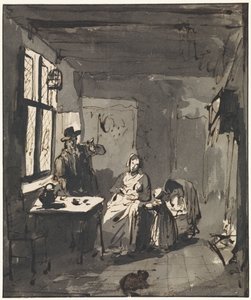 Interior with Family Scene by Elisabeth Alida Haanen