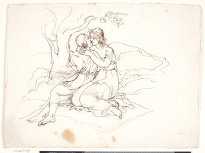 A Young Couple Embracing in a Landscape by Elisabeth Jerichau Baumann