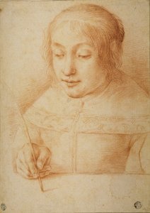 Young Woman Writing or Drawing by Elisabetta Sirani