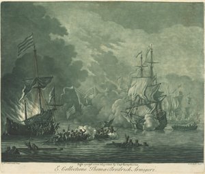 Fight Against Seven Algerines by Elisha Kirkall after Willem van de Velde the Elder