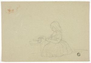 Young Girl Pouring Tea and Profile Sketch (recto), and Sketch of Italian City Street (verso) by Elizabeth Murray