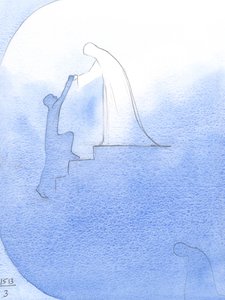 Begging help for a departed soul, I saw our Blessed Lady hold out Her hands, leaning over the 