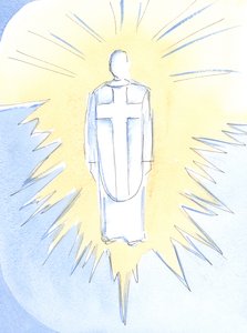 Christ - almost unbearingly dazzling, regal and powerful - now reigns in heaven, true man and true God, our High Priest by Elizabeth Wang
