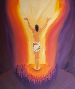 Christ stands amongst us at the Mass and prays for sinners by offering His once-for-all Sacrifice, 2000