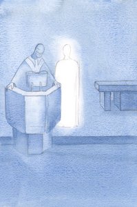 Christ stood beside the priest who was reading the Holy Gospel to us all, which was Christ