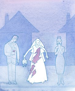 Imagine how embarrassed a bride would be, whose dress had been stained by a spilled drink, and who then thought about her walk towards the altar by Elizabeth Wang