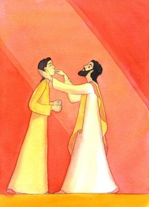 Jesus heals the deaf man, as He raises His eyes to Heaven, in prayer by Elizabeth Wang