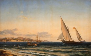 Evening by the Mediterranean. In the Background Marseille and the Island of If