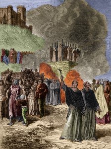 Crusade against the Albigeois - The last defenders of Montsegur (Cathare) burned on the butcher in 1244 - Engraving by Emile Bayard after G. Burgun by Emile Antoine Bayard